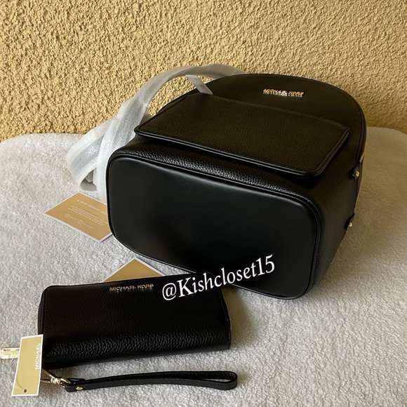 NWT Michael Kors Medium Backpack & Large Phone Wallet Black Set - Picture 6 of 15